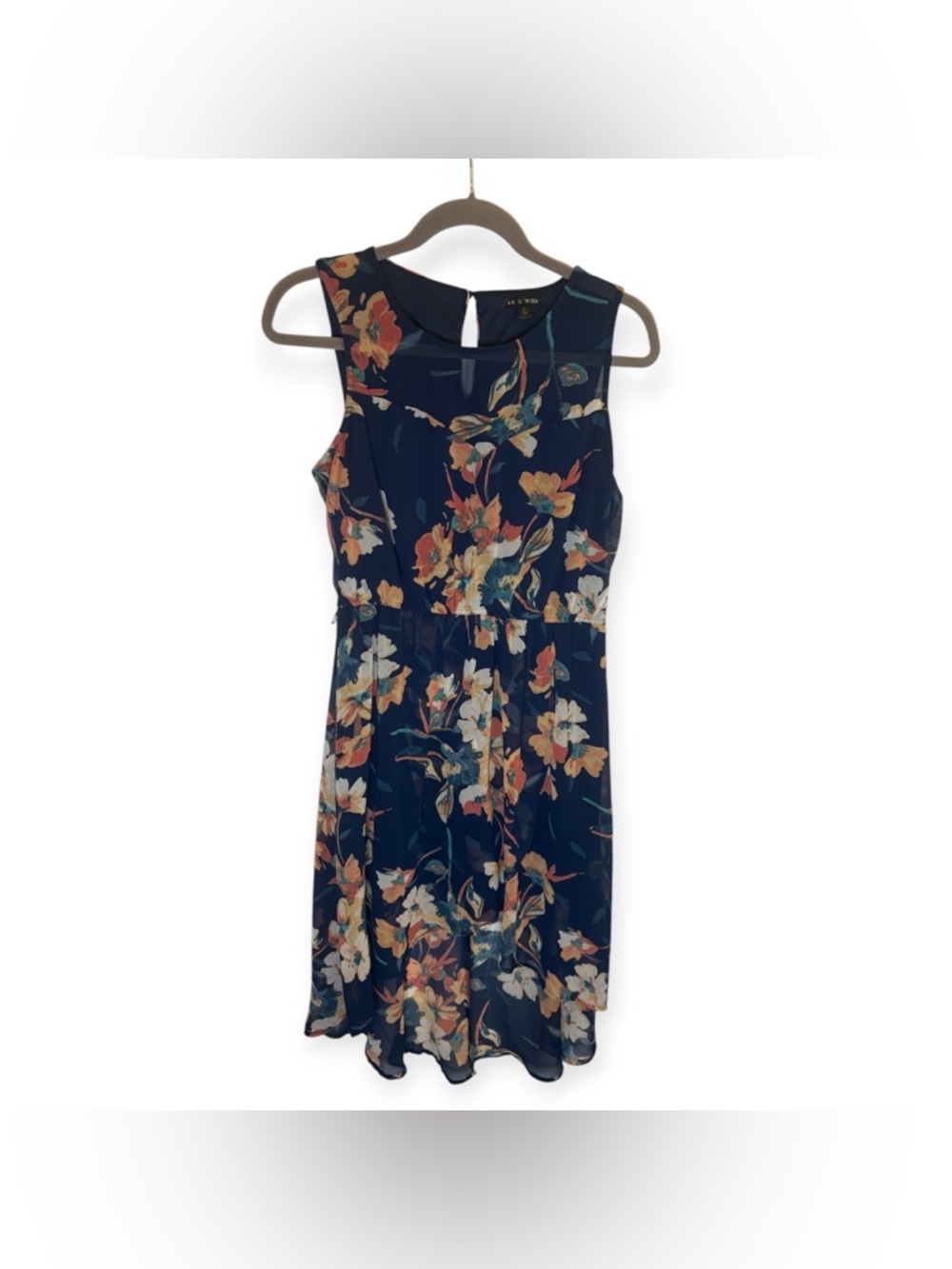 Navy Floral High-Low Sleeveless Dress - Picture 3 of 9